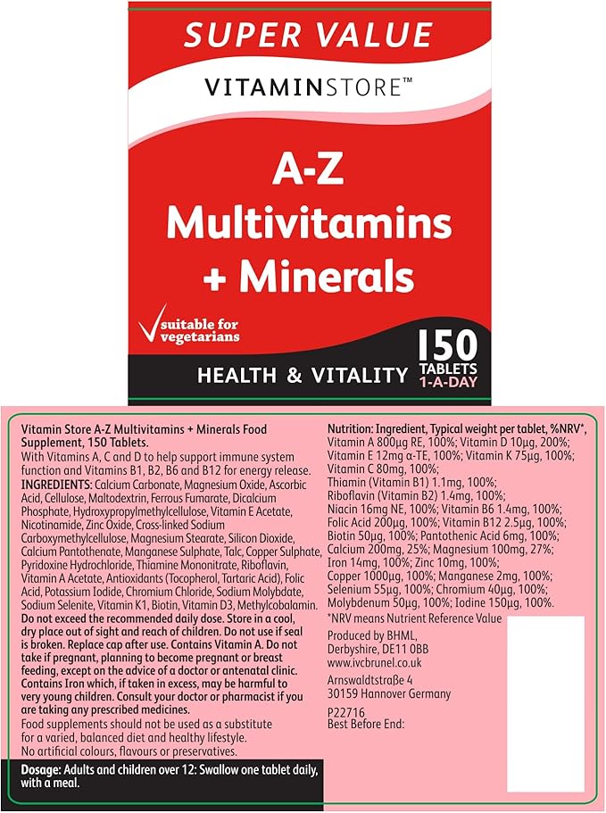 Vitamin Store A-Z Multivitamins & Minerals Food Supplement, 150 Tablets per Tub, Pack of 2 Tubs, 10 Months Supply