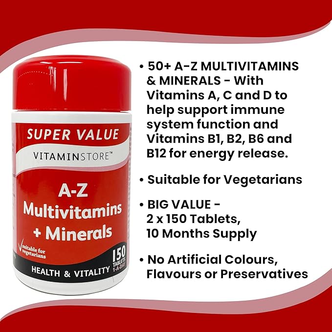 Vitamin Store A-Z Multivitamins & Minerals Food Supplement, 150 Tablets per Tub, Pack of 2 Tubs, 10 Months Supply