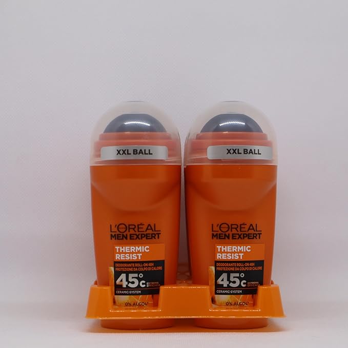 L'Oréal Paris Men Expert 48H Thermic Resist Anti-Perspirant Roll On Deodorant for Men, 50ml Pack of 6, Bulk Buy