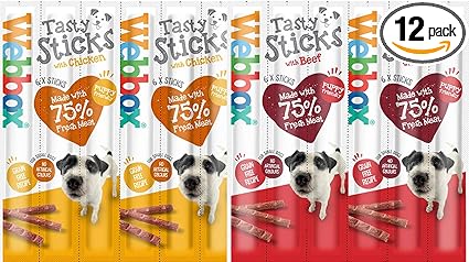 Webbox Dog Delight Variety Pack of 12 (6 x Beef 6 x Chicken) 72 sticks